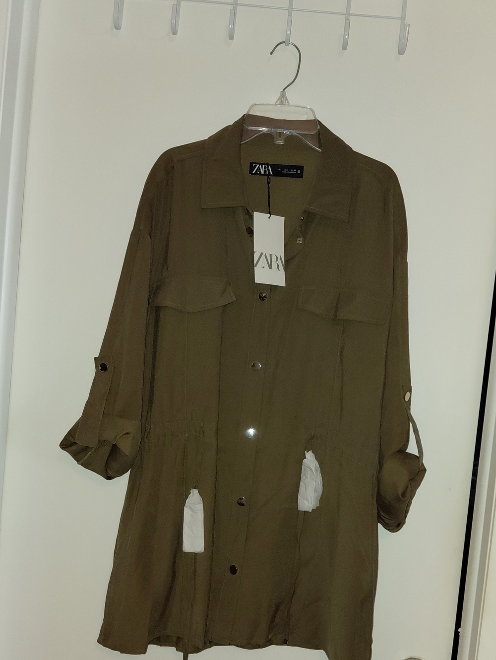 NWT ZARA Olive Green Utility Shirt-Jacket. Women's Size Large